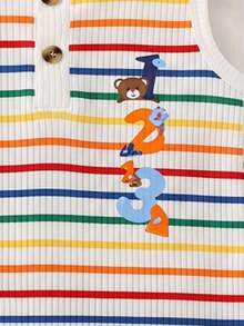 SHEIN Baby Boy Striped Button Design Casual Romper - Multicolor - View 4