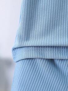 SHEIN Explorewe Young Boy Round Neck Solid Color Short Sleeve T-Shirt And Shorts Set, Summer, School, Campus, College - Blue - View 7