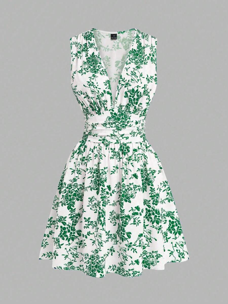 Qadelle Women's Woven Printed Summer Dress For Vacation - Green - View 1
