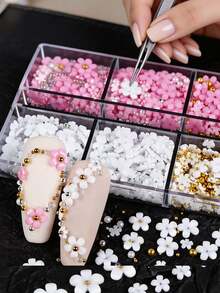 2 Kotak Dekorasi Seni Kuku Motif Bunga, Manik-manik Baja Emas & Perak, Batu Permata Rhinestone, Hiasan Kuku 3D untuk Aksesori Kuku Manikur DIY - MultiWarna - View 5