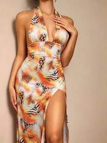 Glamine Đầm maxi cổ yếm cổ chữ V xẻ sâu họa tiết da báo, đầm dạ hội ôm sát eo cao xẻ tà thanh lịch, trang phục dự tiệc cưới, trang phục dự tiệc trà chiều cùng bạn bè, trang phục hẹn hò kỷ niệm, trang phục ăn tối ngoài trời mùa hè, trang phục chụp ảnh du lịch, trang phục dự tiệc bể bơi mùa hè, kỳ nghỉ biển, du lịch đảo, trang phục dự tiệc bể bơi, trang phục dự sự kiện. - Nhiều màu - Xem 4