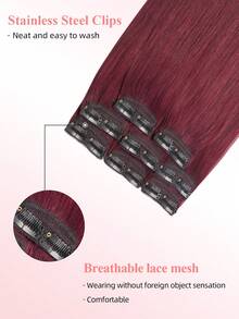8Pcs 16 Clips Straight Clip In Hair Extensions Real Remy Human Hair #99J Wine Red, 12-18 Inch Double Weft Invisible Clip In Hairpieces, Help Add Hair Volume & Boost Hair Color Layer, Ideal For Full Head Daily Use For All Women And Girls - S99J - View 3