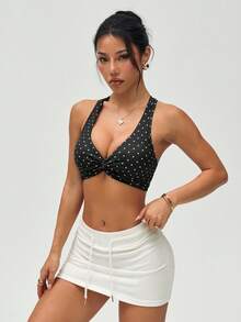 SHEIN Sovereign Charm Áo ngực thể thao nữ in chấm bi kiểu dây chéo - Nhiều màu - Xem 5