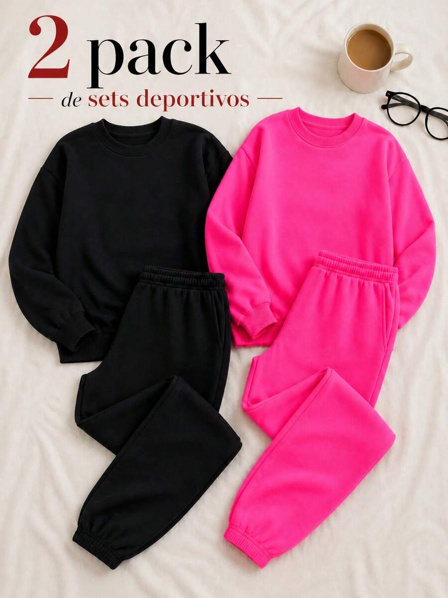 Women Two-Piece Outfits - Rosa fucsia y Negro - 查看 1