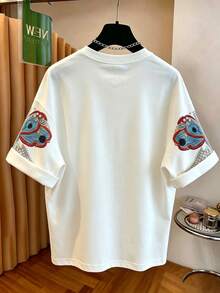 EMERY ROSE 大尺碼女款休閒T恤，仿刺繡圖案印花T恤，女款仿珍珠圖案印花T恤，適合日常穿著 - 黑色 - 查看 2