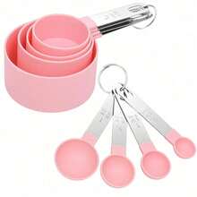 8 piezas Juego de tazas y cucharas de medición, tazas y cucharas apilables, tazas de medición anidadas con mango de acero inoxidable, utensilios de cocina para cocinar y hornear - Multicolor - Ver 18