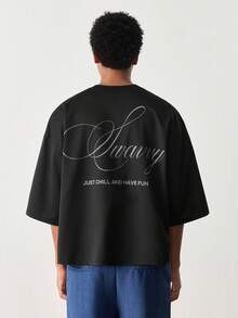 SWAVVY Men's Casual Loose Fit Short Sleeve T-Shirt, Black, Screen Print - Black - View 7