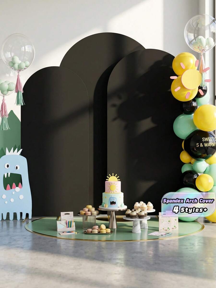 Fondo de arco negro, 1,5 metros, 1,8 metros, 2 metros, 2,2 metros Cubierta de arco de boda de 2 lados de tela de spandex con revestimiento, fondo de arco de cúpula adecuado para decoración de fiestas de cumpleaños y arcos de boda (solo fondo de tela, sin soporte de arco) - Negro - Ver 1