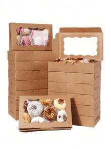 SHEIN 20 PIEZAS/10 PIEZAS/1 PIEZA Caja de pastel con ventana, caja de galletas con ventana, caja de pan, caja de pastel, caja de pretzels, adecuada para boda, baby shower, fiesta, Navidad - Multicolor - Ver 15