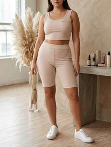 Conjunto Deportivo  para Mujer – Estilo y Comodidad Urbana - Beis - Ver 1