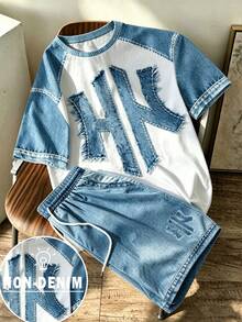 Manfinity Hypemode 1. Bộ đồ gồm áo thun ngắn tay phối màu tương phản phong cách denim cổ điển với chữ NY in nổi, áo thun ngắn tay tối giản phong cách đường phố, quần short cạp chun có dây rút, bộ đồ 2 mảnh thường ngày unisex, trang phục thường ngày cho kỳ nghỉ, áo thun in hình dành cho nam, áo thun in hình quà tặng cho bạn trai nữ, trang phục thường ngày cần thiết cho mùa hè. - Nhiều màu - Xem 1