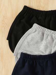 SHEIN 3件套少女纯色针织蝴蝶结短裤套装 - 藏蓝色 - 查看 4