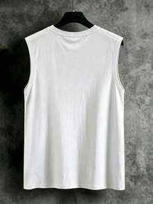 Manfinity Homme Men's Casual Everyday Commute Minimalist Letter Print Loose Fit Tank Top, Summer - White - View 3