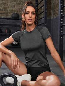 Velisys Velisys 2 piezas Camiseta deportiva de mujer de cuello redondo y manga corta, ajustada y entallada para correr, fitness, yoga - Negro - Ver 5
