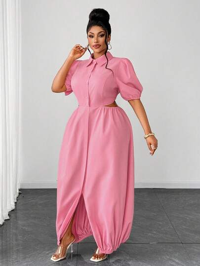 Maweii Summer New Vintage Casual Cropped Waist Plus Size Women Shirt Dress