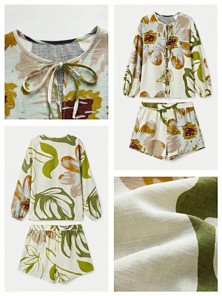 SHEIN Maija MAIJA Vacation Tropical Print Co-Ord Cami & Shorts Two Pieces Set