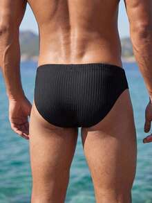 Manfinity Swimmode 2026新款春夏男士纯黑色宽罗纹舒适休闲沙滩派对冲浪泳裤 - 黑色 - 查看 6