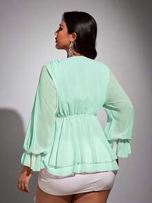 Viva Relle Blusa sexy con lazo de gasa de talla grande - verde menta - Ver 6