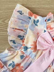 SHEIN Playful Pals Đầm dự tiệc họa tiết hoa, nơ trang trí, thời trang cho bé gái, thích hợp mặc vào mùa xuân, hè, thu, ở nhà, đi nghỉ mát, lễ hội, tiệc tùng và mặc hàng ngày. - Nhiều màu - Xem 5