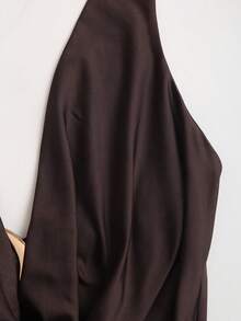 Sweetra Women's Fashionable Sexy Bandage Backless Spaghetti Strap Jumpsuit, Hollow Out Design, Slim Fit, Brown And Gold Color, Summer Night Out - Brown - View 6