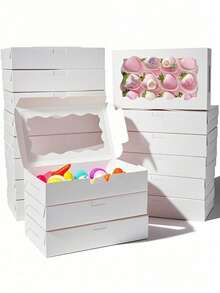 SHEIN 20 PIEZAS/10 PIEZAS/1 PIEZA Caja de pastel con ventana, caja de galletas con ventana, caja de pan, caja de pastel, caja de pretzels, adecuada para boda, baby shower, fiesta, Navidad - Multicolor - Ver 14