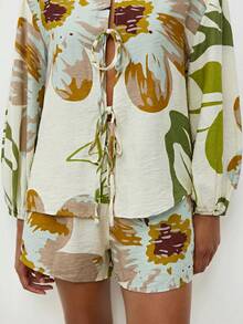 Conjunto de dos piezas de top tipo camisola y shorts con estampado tropical de vacaciones MAIJA - Multicolor - Ver 6