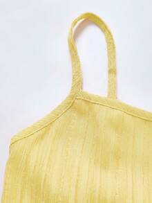 SHEIN Young Girl Woven Solid Color Casual Modest Jumpsuit Dress Holiday Holiday Vacation Yellow Summer - Mustard Yellow - View 8