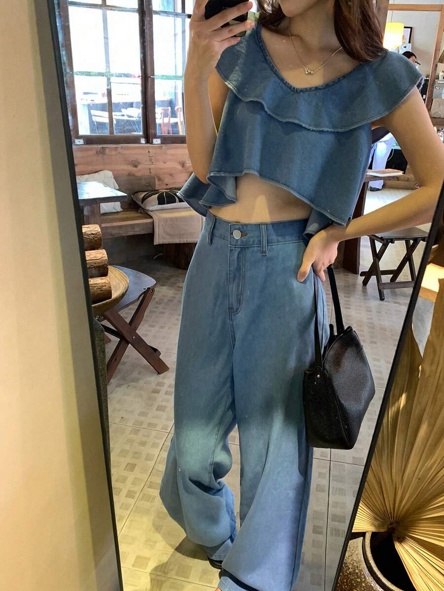 DAZY Trang phục hai mảnh denim nữ - Màu xanh lam - Xem 1