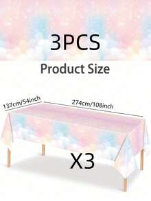 1/3pc137 * 274CM/54 * 108IN 派对装饰一次性桌布，梦幻粉色渐变彩虹雪花云朵图案桌布，适用于情人节、生日、婚礼、复活节、母亲节、冬季、圣诞节等各种主题派对装饰 - 彩色 - 查看 12