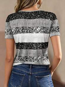 EMERY ROSE Women's Retro Striped Print Short Sleeve T-Shirt - Multicolor - View 2