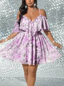Viva Relle Plus Size Sexy Off-Shoulder Resort Dress - Purple - View 6