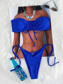 Swim SXY Đồ bơi bikini nữ màu trơn không dây gợi cảm, không gọng, cho kỳ nghỉ bãi biển, kỳ nghỉ xuân - Xanh đậm - Xem 1