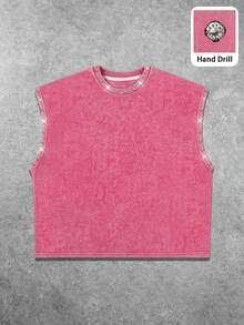 Manfinity EMRG Men's Streetwear Brand Handmade Rhinestone Embellished Loose Casual Tank Top, Holiday - Pink - View 6