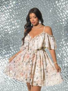 Viva Relle Plus Size Sexy Off-Shoulder Resort Dress - Apricot - View 2