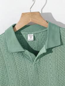 SHEIN Tween Boy Collared Solid Color Short Sleeve Polo Shirt - Dark Green - View 3