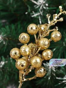 4PCS Artificial Glitter Plant With Berries , Cute Christmas Tree Decoration Ornament Cut Branches, For Living Room And Bedroom , Wedding, Party, Home Decoration, Desk Stuffing.Christmas Supplies, Home Decor,Table Decor,Outdoor And Indoor Christmas Decor - Gold - View 1