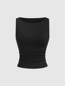 Sweetra Women's Crew Neck Pleated Casual Versatile Tank Top Set - Multicolor - View 4