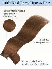 Genius Weft 手工编织缝合式真人发接发，4# 中棕色，14-22 英寸可选，50 克，无缝隐形扁平设计，可随意修剪，不掉发，不散开，不掉发，不刺激头皮，沙龙级品质，易于造型，适合所有发质，女士日常沙龙佩戴。 - S4 - 查看 3