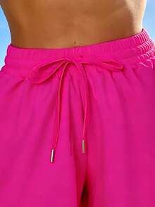 Swim Basics Pantalones Cortos Elegantes De Mujer En Color Sólido Con Cintura De Cordón - Rosa Fucsia - Ver 5