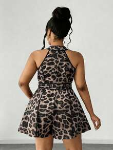 Maweii Romper Halter Seksi Motif Leopard Ukuran Plus - Khaki - View 4