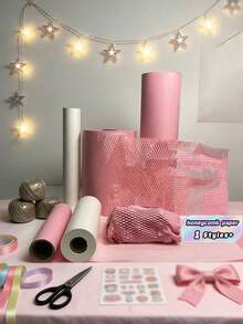 10m Honeycomb Paper Buffer Roll With Holes For Packaging Buffer Packaging Roll For Moving Green Packaging Paper For Valentine's Day, Valentine's Day Wedding, Birthday, Wedding Decorations - Multicolor - View 1