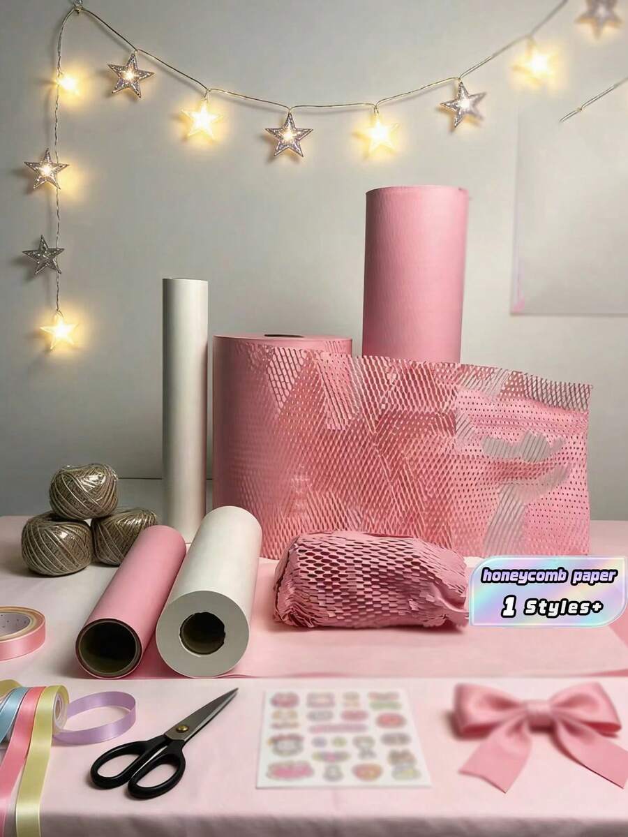 10m Honeycomb Paper Buffer Roll With Holes For Packaging Buffer Packaging Roll For Moving Green Packaging Paper For Valentine's Day, Valentine's Day Wedding, Birthday, Wedding Decorations - Multicolor - View 1