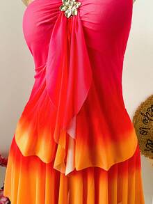 Soleia Plus Size Women Ombre Metallic Flower Decor Fashion Halter Vacation Dress - Multicolor - View 5
