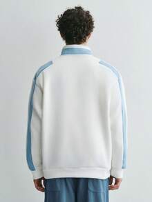 Sonviro Men's Autumn/Winter Color Block Half-Zip Pullover Pullover Sweatshirt, Letter Print, Fashion Versatile, Suitable For Outdoor And Indoor Wear White Sweater Kpop Clothes 90s Sweater Sporty Sweater Men Quarter Zip - Multicolor - View 2