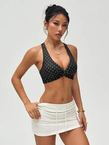 SHEIN Sovereign Charm Áo ngực thể thao nữ in chấm bi kiểu dây chéo - Nhiều màu - Xem 6