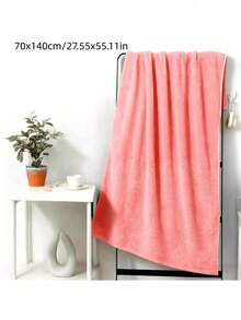 1pc Coral Fleece Pink Soft Water-Absorbent Thickened Bath Towel, Daily Home Use, Quick-Drying Hair Drying Towel, Hand Towel, Facial And Bath Use At Home - Pink Brown - View 5