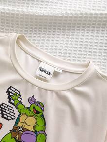 TEENAGE MUTANT NINJA TURTLES | SHEIN 男童圆领卡通字母印花短袖上衣和短裤休闲家居服套装 - 彩色 - 查看 3