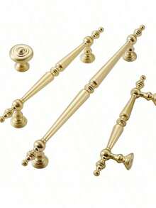 SHEIN 1pc Luxury Gold European Style Drawer Pull Handle, Unique Vintage Elongated Design, Exquisite Decor With Smooth Details, Fits Cabinets, Wardrobes, Kitchen, Bedroom Furniture, Comes With Screws For Installation - copper wire drawing - View 14