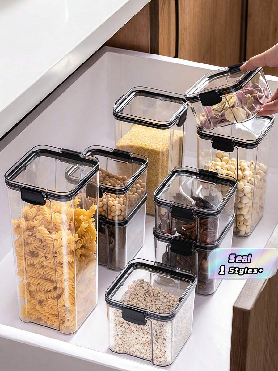 1 个带锁盖的透明食品储存容器 - 密封储物盒,用于干燥食物/零食,节省空间的洗碗机厨房必需品,防漏食品储藏室,适合家庭厨师和露营储物盒 - 無色 - 查看 1