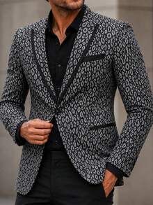 Manfinity Mode Áo blazer nam công sở in họa tiết jacquard dệt kim, kiểu dáng thường ngày. - màu đen - Xem 1